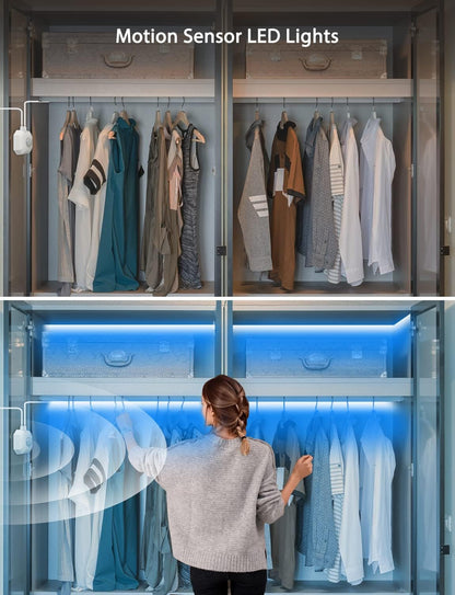 MATICOD Motion Sensor Light Indoor Under Bed Lights Under Cabinet Lights, Motion Activated Led Light Strip for Bedroom,Warm White LED Closet Light Motion Sensored Under Cabinet Lighting NO APP