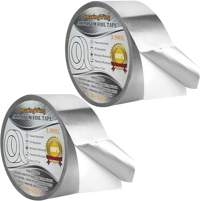 Aluminum Foil Duct Tape Heavy Duty Waterproof, Premium Silver Metal HVAC Heat Tapes (2"*65Feet,3.9mil), High Temperature, Dryer Vent Insulation Tape for Ductwork, Ducting, Sealing, Patching, Furnace