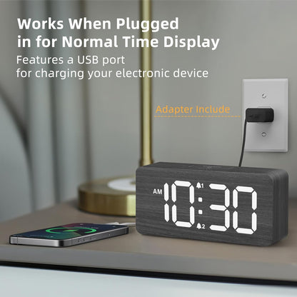 uscce Wooden Digital Alarm Clocks for Bedrooms with 0-100% Dimmable Display