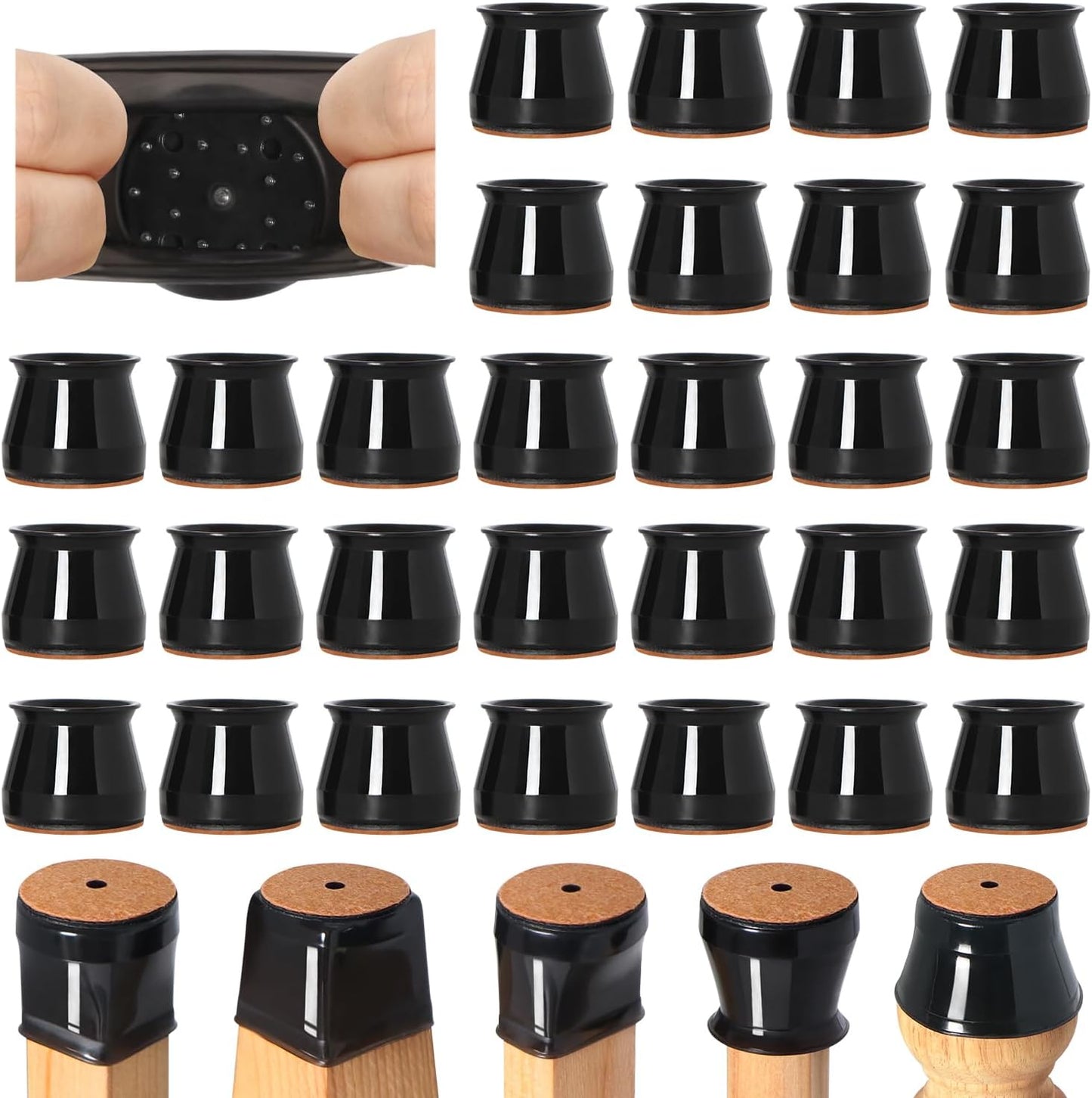 VIUME 24 Pcs Chair Leg Floor Protectors for Hardwood Floors Round | Silicone Covers Felt Pads Furniture Leg Caps Anti-Scratch Reduce Noise Fit (1-5/16" to 2")