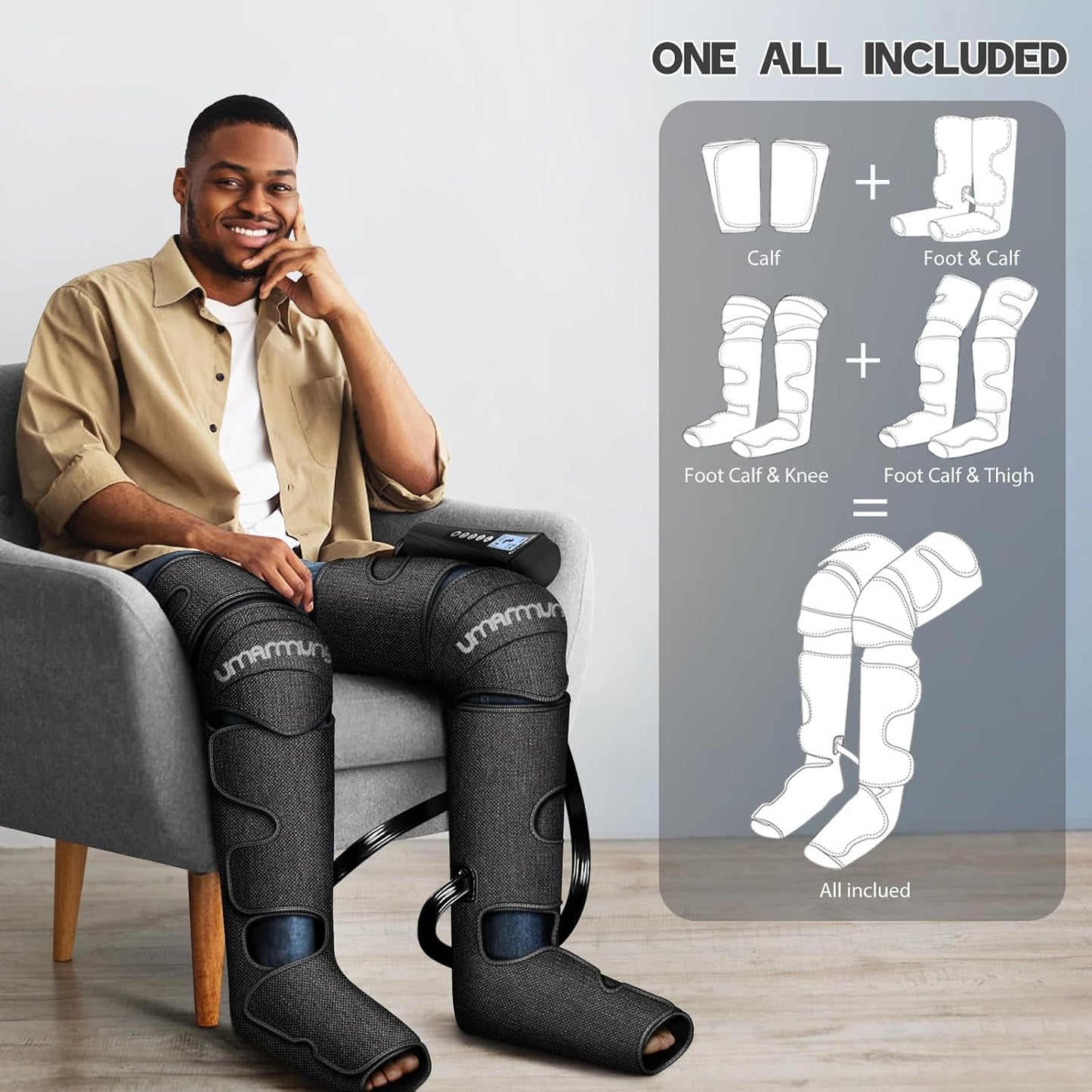 UMARMUNG Air Compression Leg Massager with Heat, Gifts for Men, Dad, Husband, Women, Mom, Wife, Her, Presents for Christmas, Mothers Day, Birthday, Valentine's Day, Works for Foot, Calf, Knee, Thighs