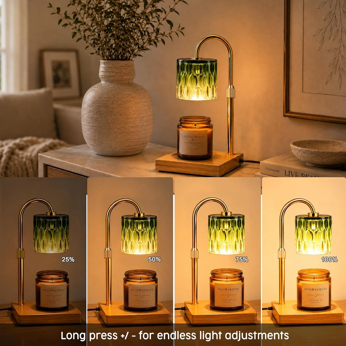 Candle Warmer Lamp with 3 Bulbs, Adjustable Height Dimmable Candle Warmer with Timer, Candle Lamp with Charming Gift Box Ribbon,Birthday Gifts for Women Mom, House Warming Gifts New Home Decor