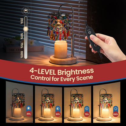 Candle Warmer Lamp with Timer Dimmer and 3 Bulbs, Candle Lamp Warmer with Marble Base for Adjustable Height, Crystal Candle Lamp for Jar Candles, House Warming Gifts Home Room Decor, Silver