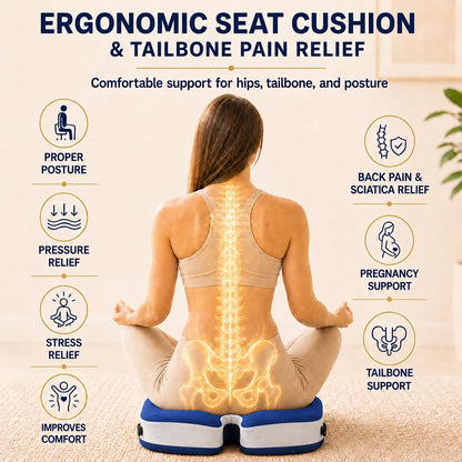 Memory Foam Ergonomic Seat Cushion for Office Chairs Pain Relief | Suitable for prolonged sitting, relieves tailbone pain, fits office chairs, wheelchairs, car seats and computer desk chairs