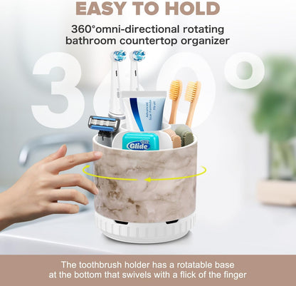GFWARE Rotating Silver Toothbrush Holder for Bathroom Organizer, Drainage | Detachable 6 Slots Kids Electric Toothbrush and Toothpaste Holder, Bathroom Countertop Sink Storage Caddy