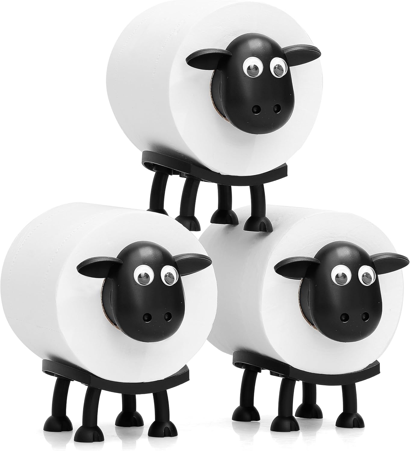 VELENTI Sheep Toilet Roll Holder - Funny Toilet Paper Holders Free Standing Cute Bathroom Decor - Premium 3D Printed Black Sheep Loo Rolls Holder - Hilarious Tissue Paper Roll Storage - Set of 3
