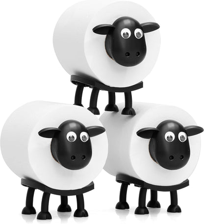 VELENTI Sheep Toilet Roll Holder - Funny Toilet Paper Holders Free Standing Cute Bathroom Decor - Premium 3D Printed Black Sheep Loo Rolls Holder - Hilarious Tissue Paper Roll Storage - Set of 3