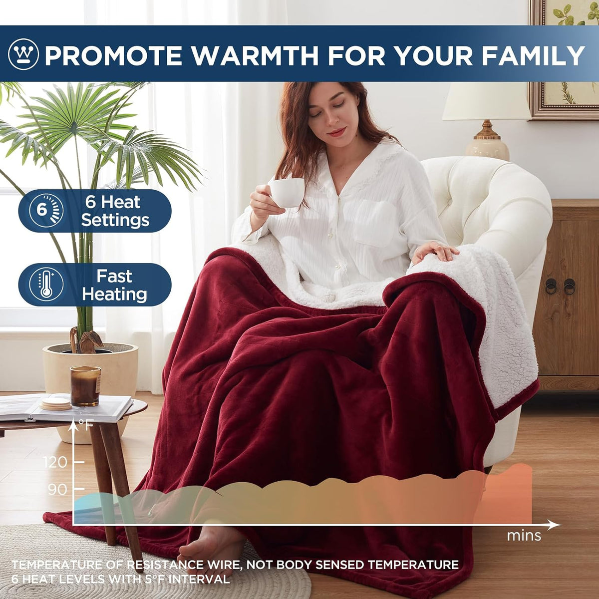 Westinghouse Heated Throw Blanket, 50"x60", Charcoal, ETL Certified