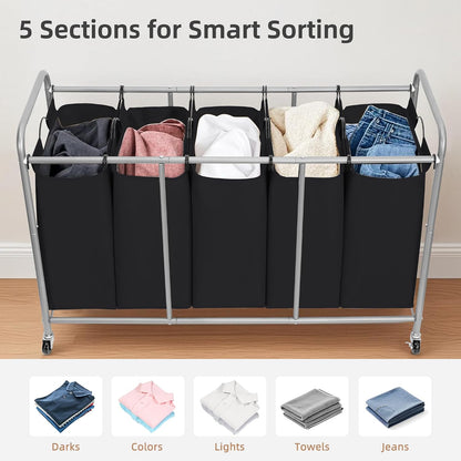 STORAGE MANIAC 3 Section Laundry Sorter, 35.6 Gal (135 L) Laundry Hamper Cart with Heavy Duty Rolling Lockable Wheels and Removable Bags, Clothes Organizer Basket Separator Hamper, Gray
