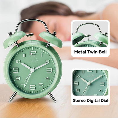 FLOITTUY Loud Alarm for Deep Sleepers 4'' Twin Bell Alarm Clock with Backlight for Bedroom and Home Decoration(Green)
