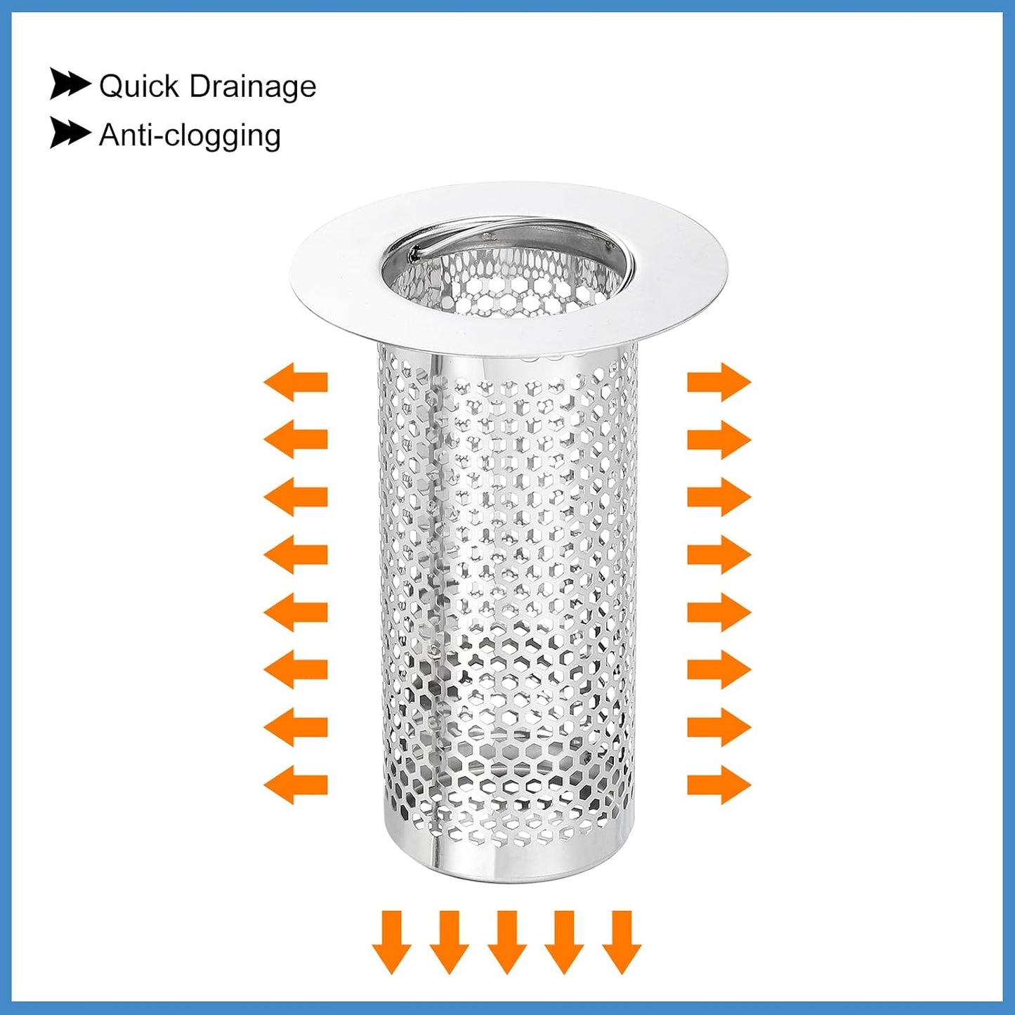 uxcell 2 Pack Shower Drain Strainer, 2" x 2.5" Stainless Steel Floor Drain Strainer Deep Sink Hair Catcher for Kitchen Bathroom Balcony Floor Drain, Fit Hole Size from 1.57" to 2.56"