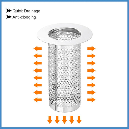 uxcell 2 Pack Shower Drain Strainer, 2" x 2.5" Stainless Steel Floor Drain Strainer Deep Sink Hair Catcher for Kitchen Bathroom Balcony Floor Drain, Fit Hole Size from 1.57" to 2.56"