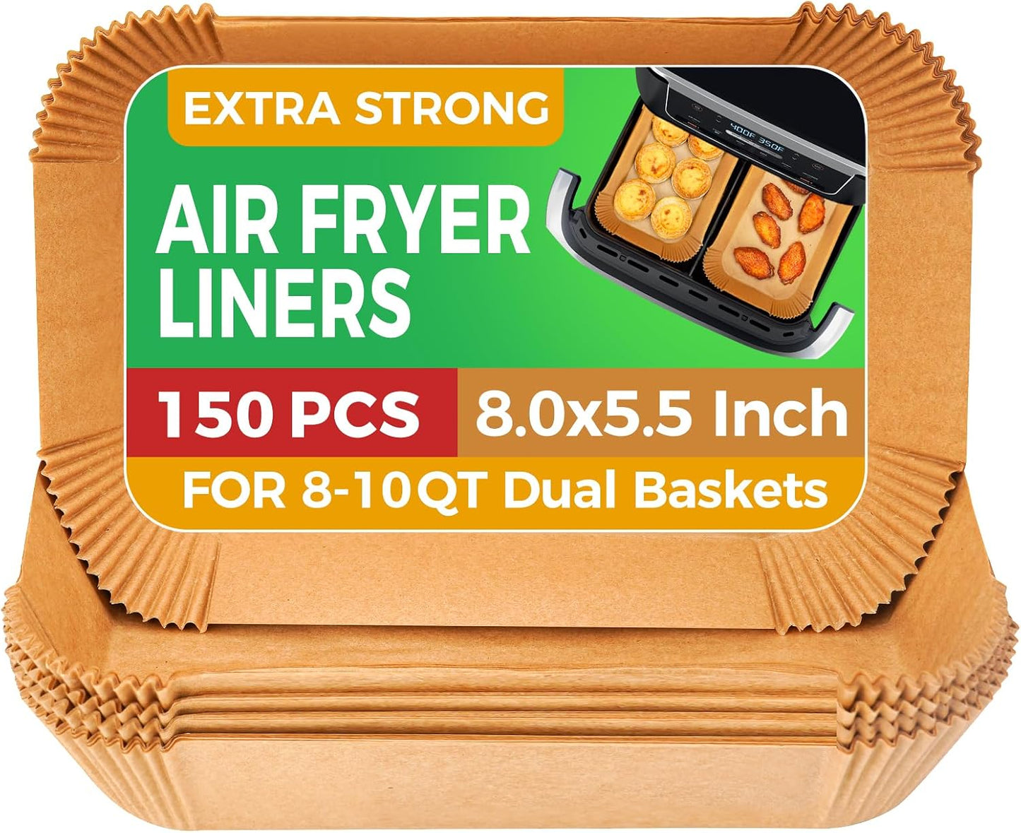 Air Fryer Liners Disposable, 150Pcs Parchment Paper 8" Square for 5-8QT | [Food Grade Material] Unbleached Parchment Paper Non-Stick & Waterproof Oilproof Easy Cleanup for Air Fryer Sheets Papers
