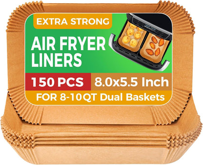 Air Fryer Liners Disposable, 150Pcs Parchment Paper 8" Square for 5-8QT | [Food Grade Material] Unbleached Parchment Paper Non-Stick & Waterproof Oilproof Easy Cleanup for Air Fryer Sheets Papers
