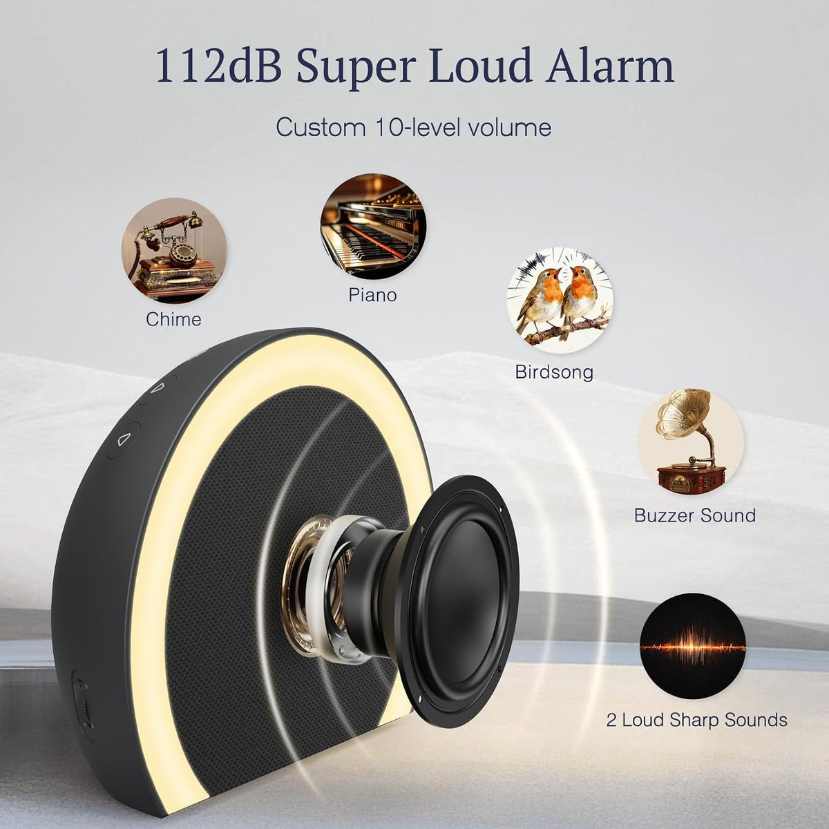 ANJANK Extra Loud Alarm Clock with Wireless Bed Shaker, Vibrating Dual Alarm with Light Wake Up for Heavy Sleepers & Hearing Impaired, 9-Color Night Light, 8 Sounds, 0-100% Dimmer, USB Charger