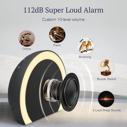 ANJANK Extra Loud Alarm Clock with Wireless Bed Shaker, Vibrating Dual Alarm with Light Wake Up for Heavy Sleepers & Hearing Impaired, 9-Color Night Light, 8 Sounds, 0-100% Dimmer, USB Charger