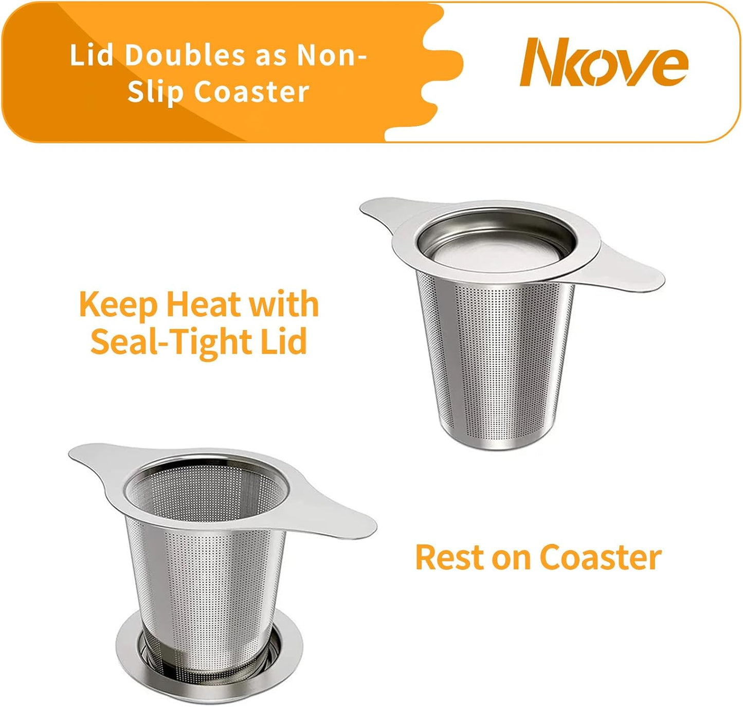 NKOVE Stainless Steel Tea Infuser, Loose Leaf Tea Strainer, Fine Mesh | Universal Tea Filter for Teapot Cup Mug, Reusable Tea Steeper Basket with Fine Mesh, Stainless Steel Infuser