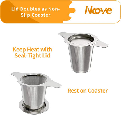 NKOVE Stainless Steel Tea Infuser, Loose Leaf Tea Strainer, Fine Mesh | Universal Tea Filter for Teapot Cup Mug, Reusable Tea Steeper Basket with Fine Mesh, Stainless Steel Infuser