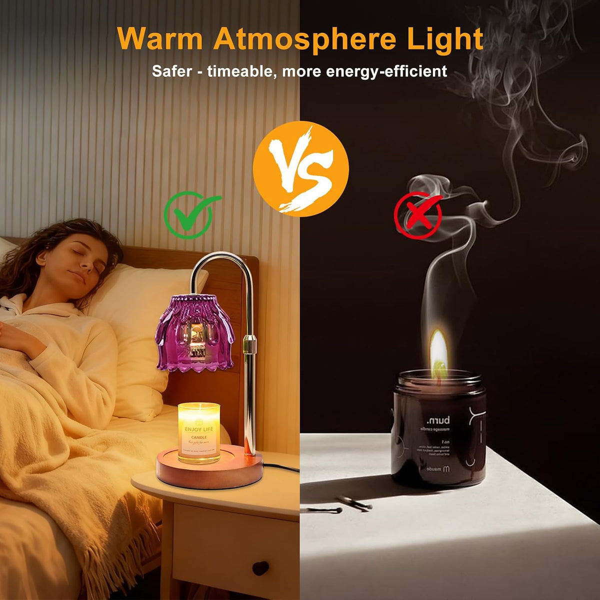 Candle Warmer Lamp with Timer & Dimmer, Birthday Gifts for Women Mom, 4-Level Dimmable Flower Heat Lamp for Jar Candles, Adjustable Height, House Warming Gifts, Home Decor (Purple