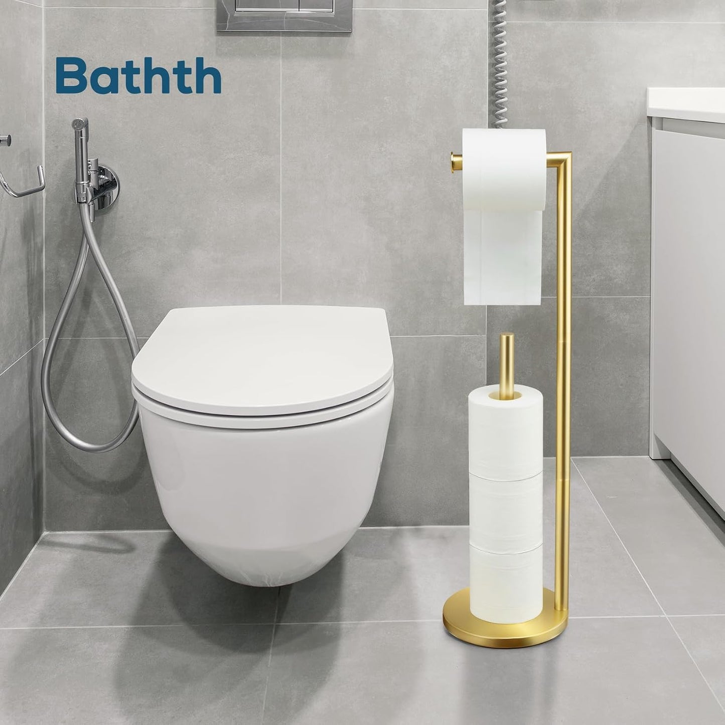 Toilet Paper Holder Stand, Brushed Nickel Toilet Paper Holder Free Standing | Stainless Steel Toilet Paper Holder for 4 Rolls, Bathroom Organizers and Storage with Anti-Slip Base and Rustproof