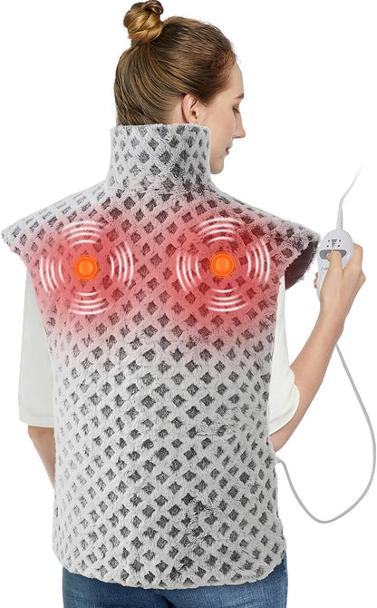 CAROMIO Massaging Heating Pad for Back Pain Relief, Neck and Shoulders
