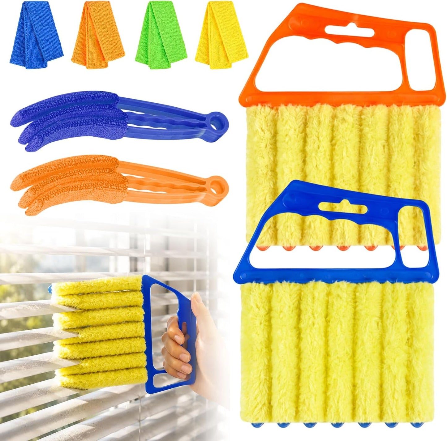 4 Pcs Window Venetian Blind Cleaner Duster Tool with 7 Fingers | Washable Microfiber For AC Vents, Car Vents, Fans, Louvers. Reusable Design Traps Dust. Includes 4 Extra Cloths.