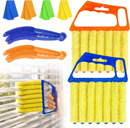 4 Pcs Window Venetian Blind Cleaner Duster Tool with 7 Fingers | Washable Microfiber For AC Vents, Car Vents, Fans, Louvers. Reusable Design Traps Dust. Includes 4 Extra Cloths.
