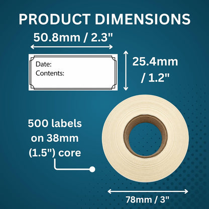 Pantry Labels for Containers, Waterproof Date & Contents Food Labels, 1" x 2" (25.4 x 50.8mm), 500/Roll, Writable