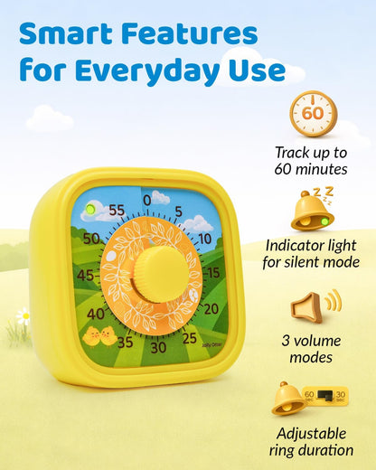 Visual Timer for Kids - The Perfect Kids Visual Aid for Classroom, Home & Desk Use - Great for Study, Productivity, Pomodoro, Toddlers Shower & Potty Training Timer 60 Minute Countdown Timer (Chick)