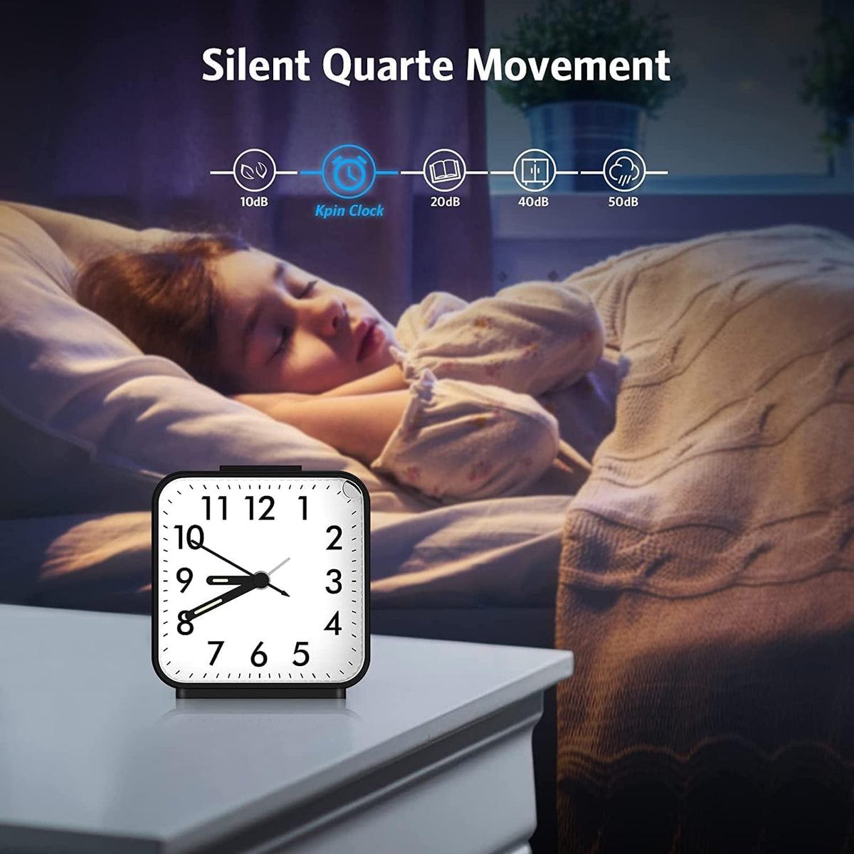 AMIR Analog Silent Non Ticking Small Clock, Travel Analog Alarm Clock