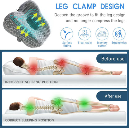 Memory Foam Knee Pillow for Side Sleepers – Orthopedic Leg & Hip Alignment Cushion, Spine Support Pillow for Back, Shoulder & Pressure Relief