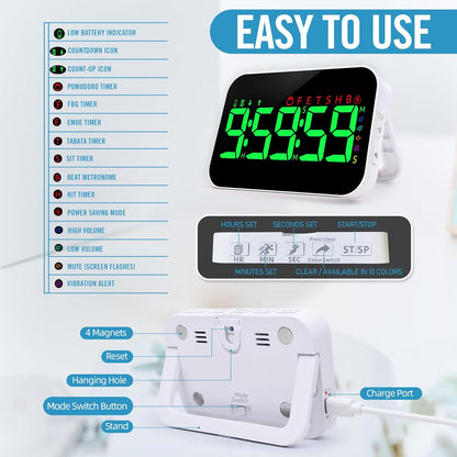 TXL Digital Timer for Classroom, Pomodoro, Gym & Kitchen – Rechargeable Magnetic Countdown Timer, Large LED Display, Loud Alarm, 3 Volume Levels & 3 Brightness Settings