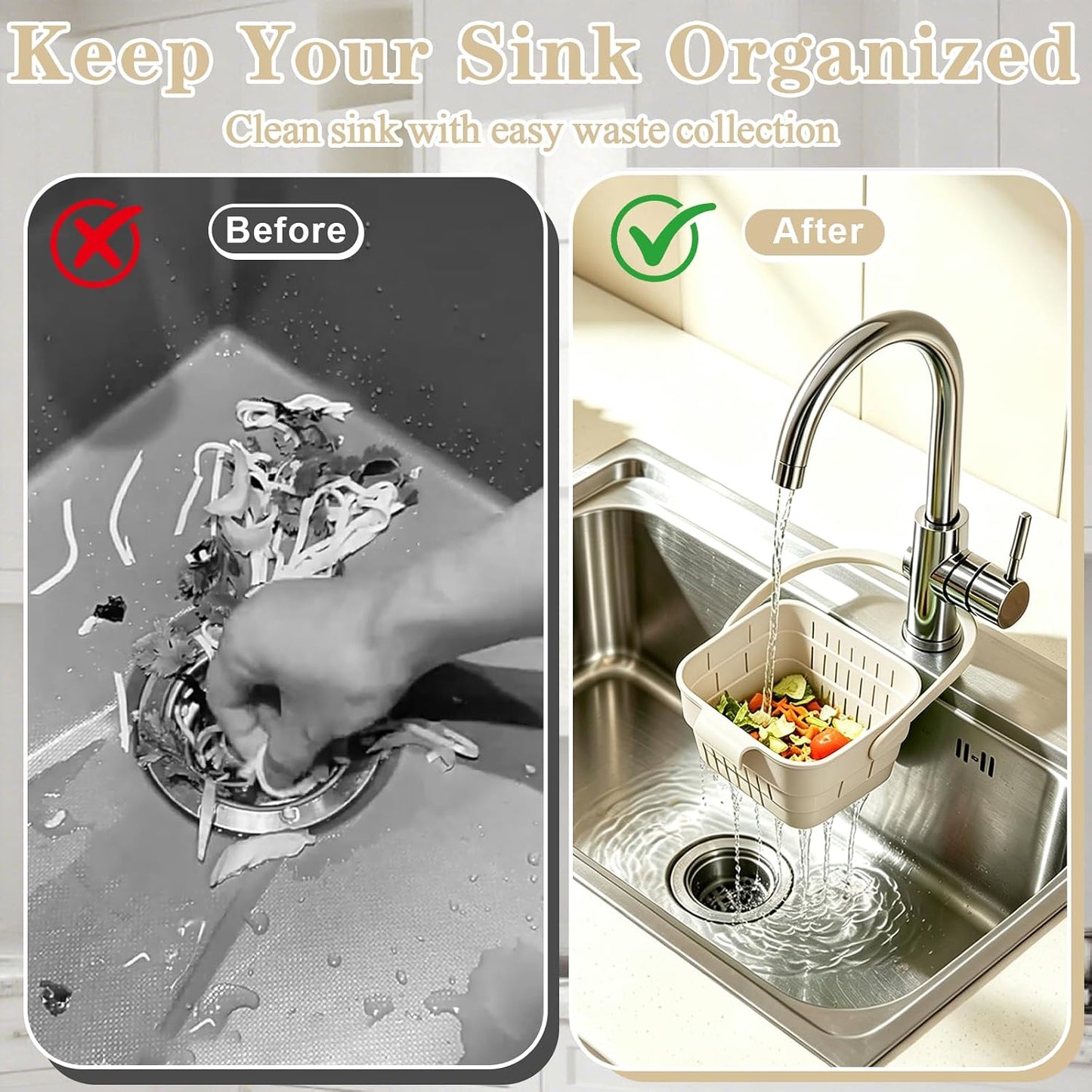 Foldable Hanging Sink Drain Basket, Hanging Sink Basket (Green) | No-Drill Foldable Design Saves Sink Space with Fast Drainage for Food Scraps, Sponge Storage, Fruit Rinsing and Kitchen Use