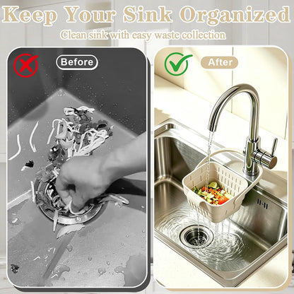 Foldable Hanging Sink Drain Basket, Hanging Sink Basket (Green) | No-Drill Foldable Design Saves Sink Space with Fast Drainage for Food Scraps, Sponge Storage, Fruit Rinsing and Kitchen Use
