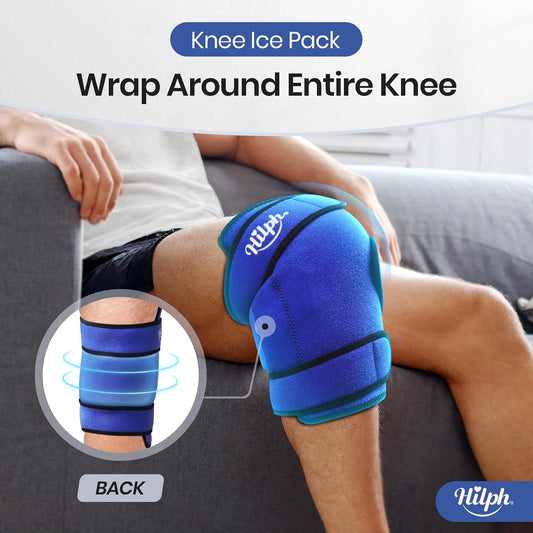 Hilph Knee Ice Pack Wrap, Adjustable Knee Brace with 2 Gel Ice Packs, Blue
