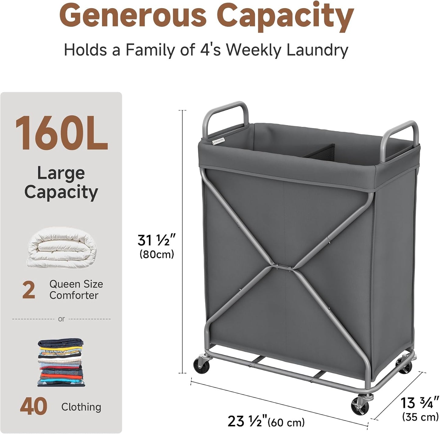 StorageWorks 2 Section Laundry Sorter with Wheels, 160L Beige Hamper Basket | Beige Divided Hamper, Rolling Organizer for Bedroom, Bathroom, College, Apartment