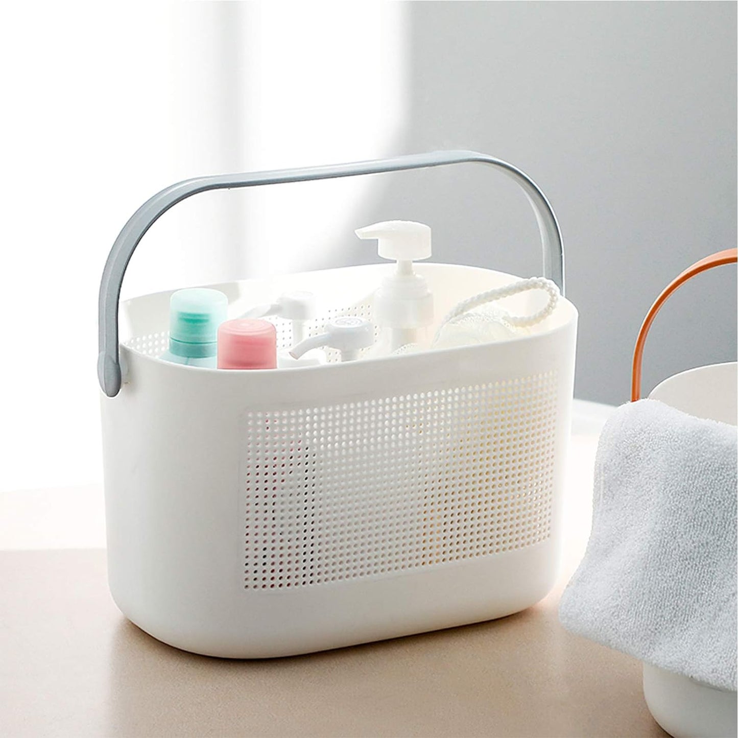 Plastic Portable Shower Caddy Basket, Storage Organizer with Handle, Yellow | Bottom Drain Holes, Keep Dry, Sturdy and Durable, Easy to Carry for Bathroom, Kitchen, Dorm Room, RV, College