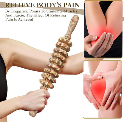 Manual Wood Therapy Massage Stick, Wooden Cellulite Muscle Roller for Legs | Body Sculpting, Lymphatic Drainage Massager, Wooden Massage Tools for Trigger Points Relief, Sore Muscle Recovery