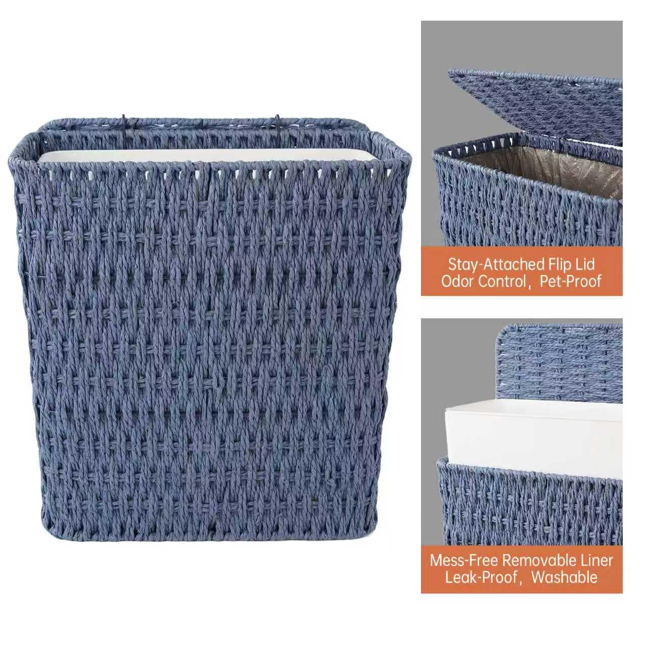 Coeusy 3 Gallon Wicker Trash Can,Small Bathroom Trash Can with Lid,Natural Water Hyacinth Wicker Waste Basket for Bedroom,Toilet,Narrow Garbage Can with Removable Liner