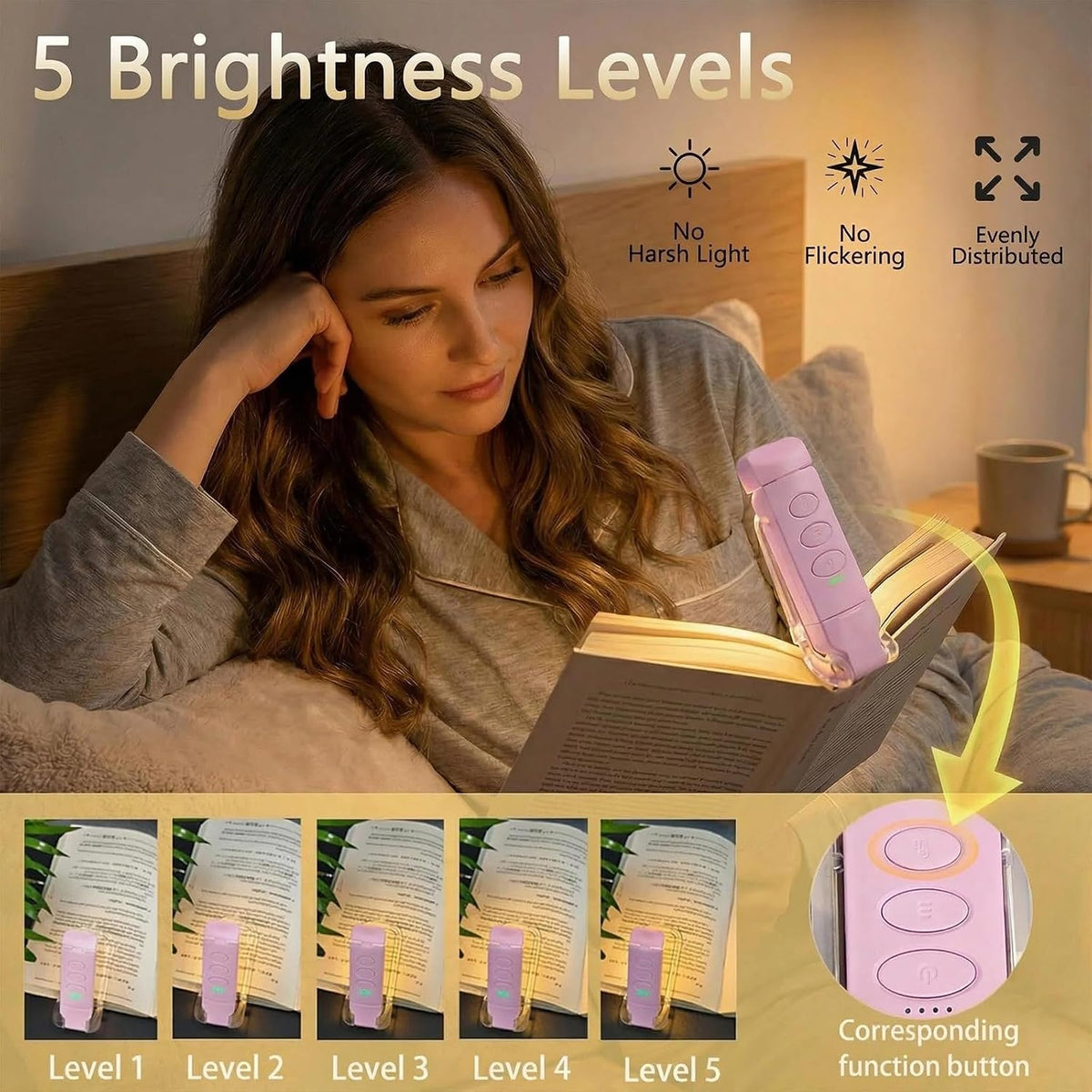 USB Rechargeable Book Light, Portable Clip-on LED Reading Light, Reading Lights for Books in Bed with 3 Amber Colors & 5 Brightness Dimmable, Compact & Long Lasting, Perfect for Book Lovers (Green)