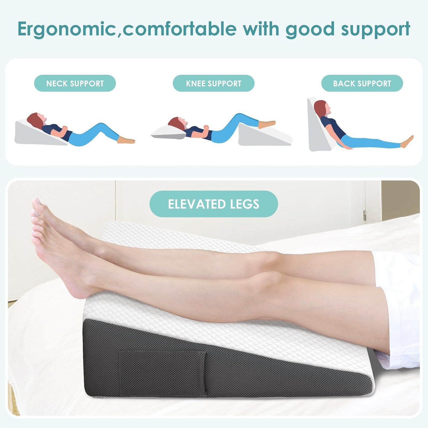 Cozymaker 10" Leg Elevation Pillows for Swelling, Cooling Gel Memory Foam Wedge Pillows for After Surgery, Sciatica Back Knee Hip Ankles Pain Relief, Leg Pillows for Sleeping