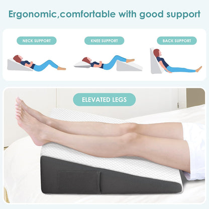 Cozymaker 10" Leg Elevation Pillows for Swelling, Cooling Gel Memory Foam Wedge Pillows for After Surgery, Sciatica Back Knee Hip Ankles Pain Relief, Leg Pillows for Sleeping