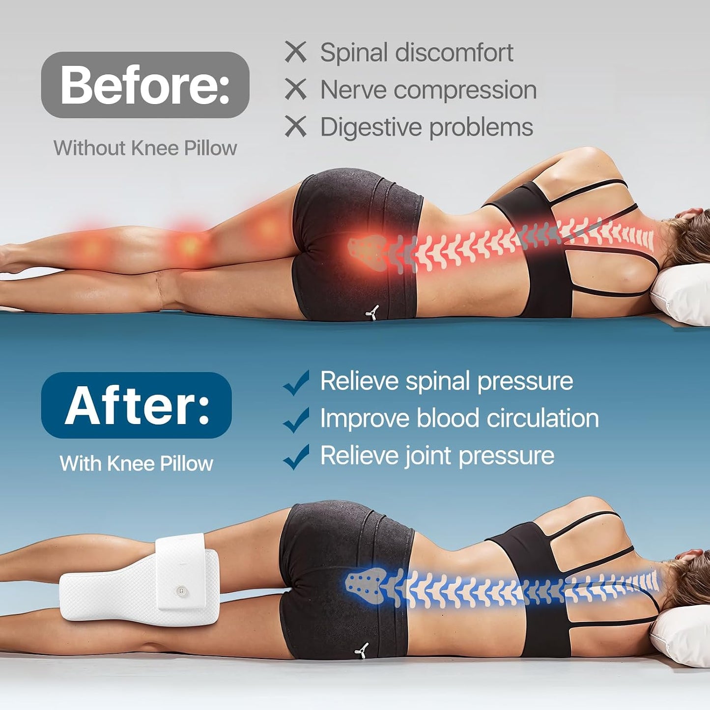 Knee Pillow for Side Sleepers, Large Comfortable Memory Foam Leg Pillow for Side Sleeping, Adjustable Strap, Pillow Sleeping Between Legs Aligns Spine, Relief for Sciatica, Back, HIPS, Knees, Joints