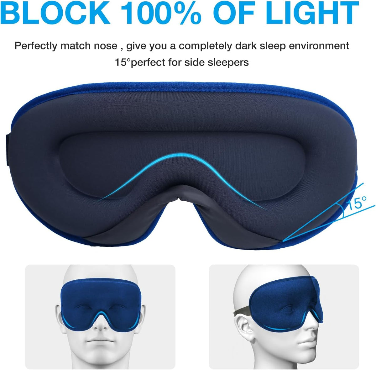 LYSIAN 3D Blackout Sleep Mask for Side Sleepers, 5 Pairs Ear Plugs, Black