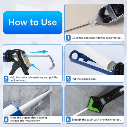 Silicone Caulking Tool,5 in1 caulk remover tool with Grout Scraper,caulking tool kit，Adhesive Residue Scraper Seam Repair Tool Kit for Kitchen Bathroom