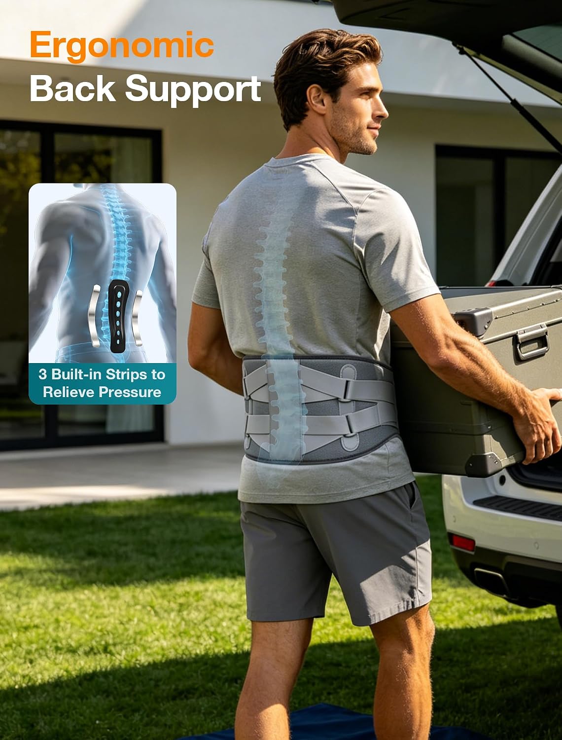 ALLJOY Cordless Heating Pad for Back 67", FSA Eligible Lower Back Massager | Portable Back Heating Pad with Massager for Back, Birthday Gifts for Women Men, 40Mins Auto-off, 3 Heat 5 Vibration - Gray