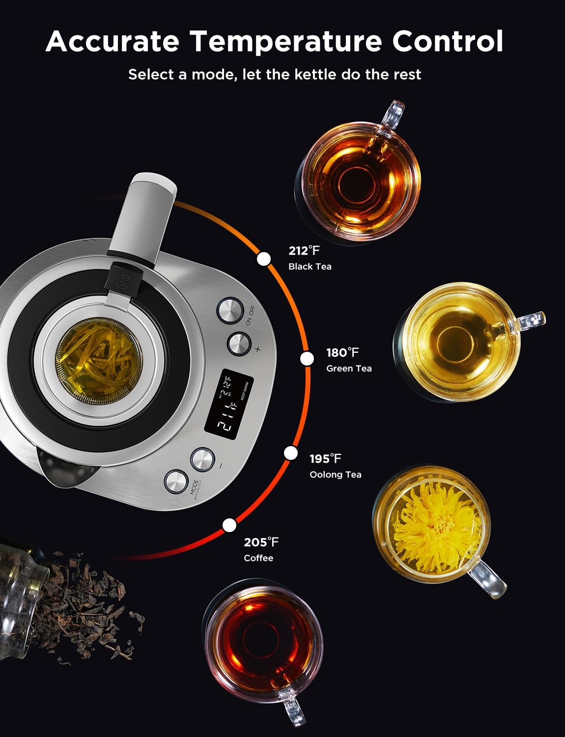 GoveeLife Smart Electric Kettle with Tea Infuser for Loose Leaf, 1.7 L Electric Tea Kettle with Brewing Program, Variable Temperature Control, 2 H Keep Warm & Auto Shut-Off, BPA Free. Black | Electric Tea Kettle with Brewing Program, Variable Temperature