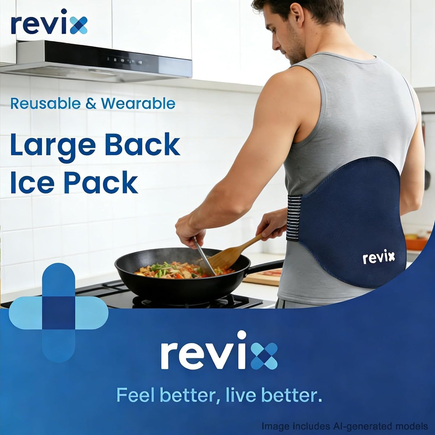 REVIX Extra Large Lower Back Ice Pack Wrap, 2 Pack Gel Wrap for Lumbar | Reusable Cold Gel for Sciatica & Waist Relief, 13.4 x 11 in, Hands-free Lumbar Wrap for Men & Women, Blue