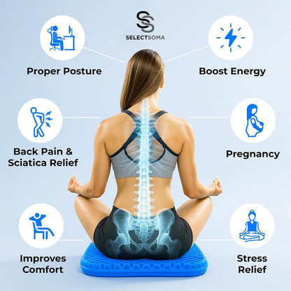 Gel Seat Cushion for Long Sitting, Pressure Relief for Tailbone and Back