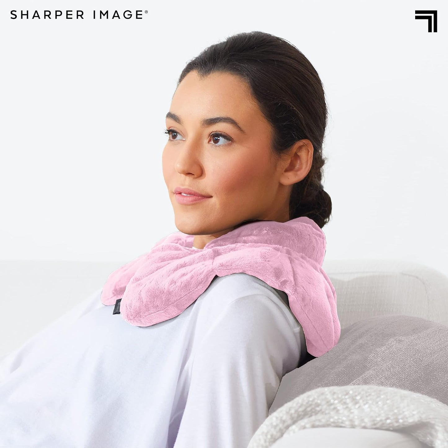 Sharper Image Heated Neck & Shoulder Wrap - Microwavable Warm & Cooling Plush Pad, Scented Aromatherapy (100% Natural Lavender & Herb Spa Blend), Pain Tension Headache Relief Therapy, Gift for Women